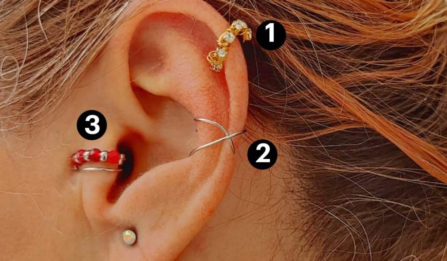 3 puntos en la oreja para colocar pendientes ear cuff